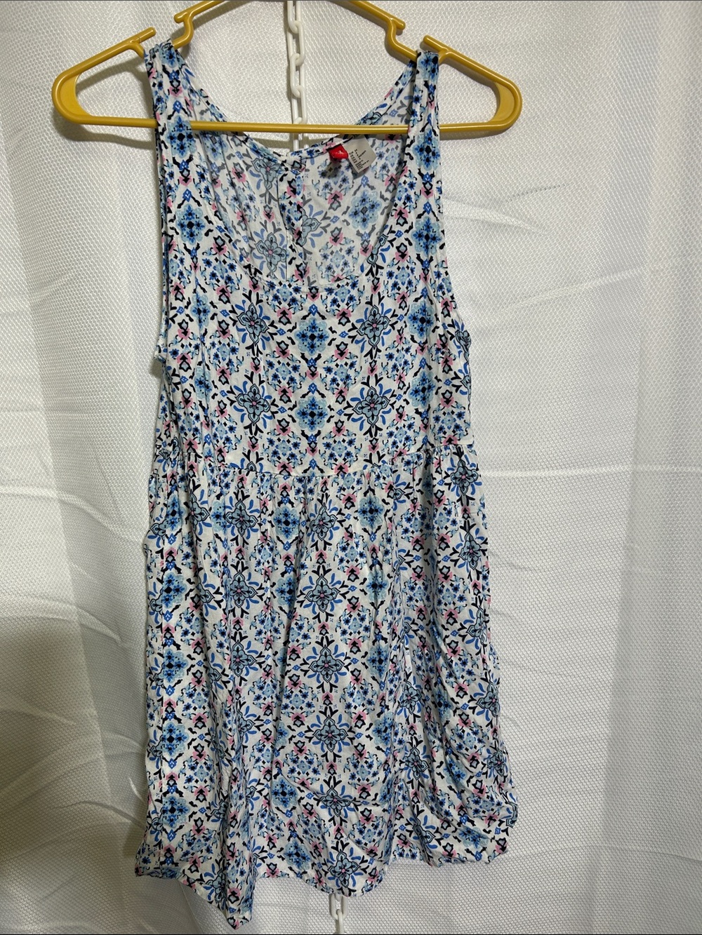 Sleeveless Blue & White Printed Summer Dress